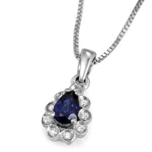 Anbinder 14K White Gold Teardrop Sapphire and Diamond Halo Pendant