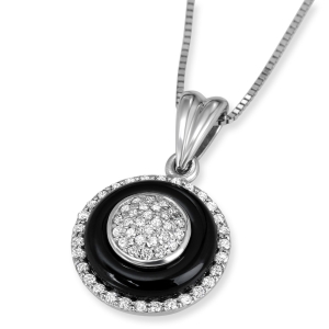 Anbinder 14K White Gold and Onyx Diamond Halo Circular Pavé Pendant