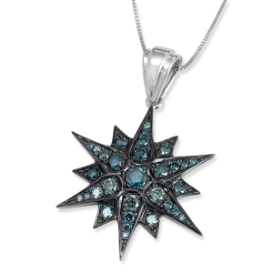 Deluxe Large 14K White & Black Gold Star of Bethlehem Pendant with Blue Diamonds