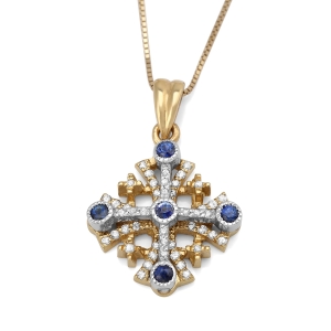 Women’s Two-Tone 14K Gold Jerusalem Cross Pendant Necklace with Blue and White Diamonds