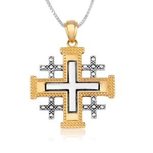 925 Sterling Silver and 18K Gold-Plated Jerusalem Cross Necklace with Dotted Detailing