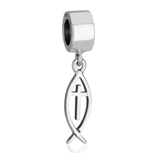 Marina Jewelry Sterling Silver Ichthus with Cross Pendant Charm