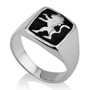 Silver and Black Enamel Lion of Judah Ring