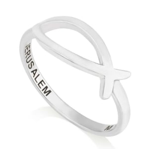 Marina Jewelry Sterling Silver Ichthus Fish Purity Ring with Jerusalem Inscription