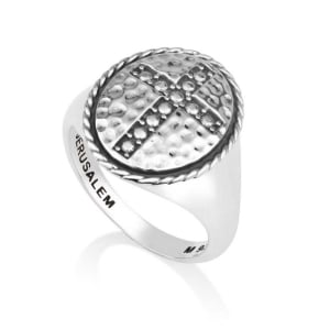 925 Sterling Silver Oval Cross Ring with Dotted Detailing