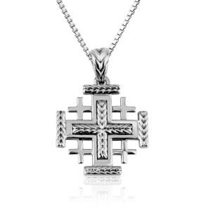 925 Sterling Silver Jerusalem Cross Necklace with Intricate Rope Motif