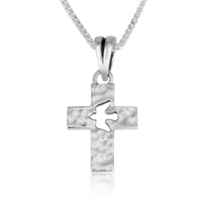 Marina Jewelry 925 Sterling Silver Textured Cross Pendant With Dove Cut-out