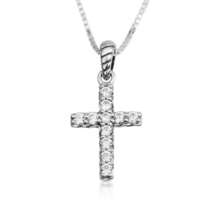 Marina Jewelry 925 Sterling Silver Zircon-Accented Cross Necklace