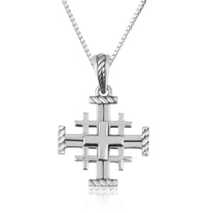 Layered 925 Sterling Silver Jerusalem Cross Necklace with Polished Greek Cross