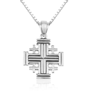 925 Sterling Silver Classic Jerusalem Cross Necklace with Grooved Design