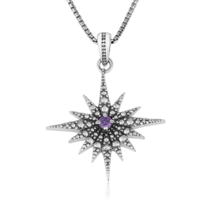 Marina Jewelry Sterling Silver Star of Bethlehem Necklace with Amethyst Stone