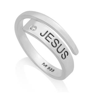 925 Sterling Silver Minimalist Jesus Ring Bypass Style with Zircon