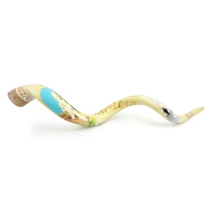 Hand Painted Kudu Shofar Horn with Golden Old City of Jerusalem 