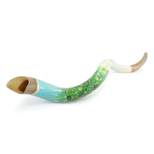 Hand Painted Kudu Shofar Horn with Springtime Flower Meadow 