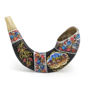 Hand Painted Jerusalem and Pomegranates Ram’s Horn Shofar 