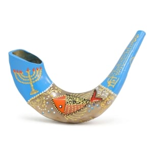 Hand Painted Messianic Menorah, Star, Fish, and Jerusalem Ram’s Horn Shofar 