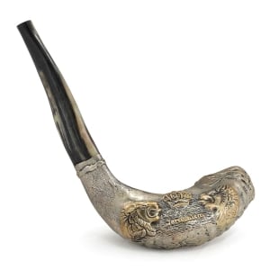925 Sterling Silver Plated Ram’s Horn Shofar with Jerusalem Lions of Judah 