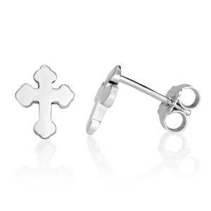 Sterling Silver Budded Latin Cross Stud Earrings by Marina Jewelry