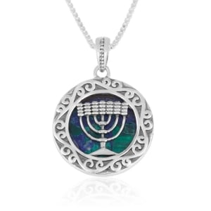 Sterling Silver Unisex Menorah Pendant with Eilat Stone