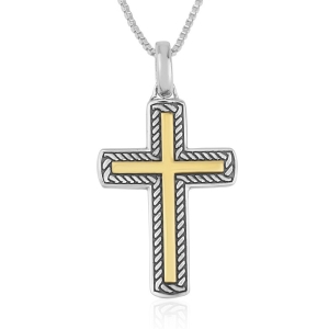 Silver and Gold-Plated Lined Two-Tone Latin Cross Pendant - Unisex