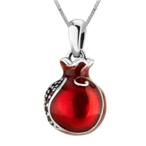 Marina Jewelry Sterling Silver and Enamel Red Pomegranate Necklace with Garnets