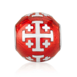 Marina Jewelry Sterling Silver and Red Enamel Jerusalem Cross Bead Charm