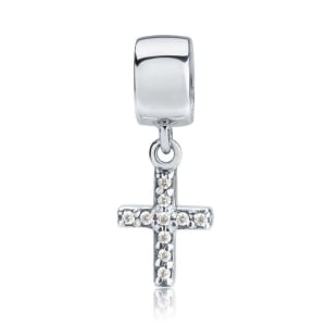 Marina Jewelry Sterling Silver and Cubic Zirconia Roman Cross Pendant Charm