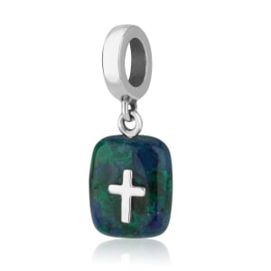 Marina Jewelry Sterling Silver and Eilat Stone Squoval Pendant Charm with Roman Cross