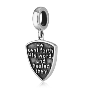 Marina Jewelry Sterling Silver Double-Sided Shield Pendant Charm with Prayer