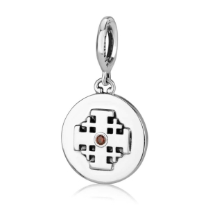 Marina Jewelry Sterling Silver Double-Sided Jerusalem Cross Circle Pendant Charm with Ruby