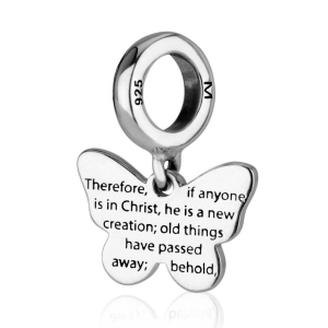 Marina Jewelry Sterling Silver Butterfly Pendant Charm with Prayer