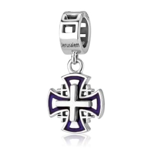 Marina Jewelry Sterling Silver and Blue Enamel Stacked Jerusalem Cross Pendant Charm