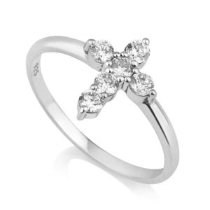 Marina Jewelry Sterling Silver and Cubic Zirconia Roman Cross Promise Ring