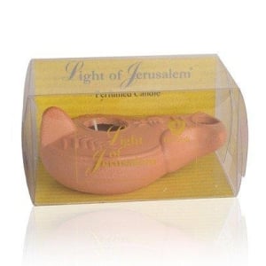 Light of Jerusalem Clay Lamp with Scented Candle - Natural