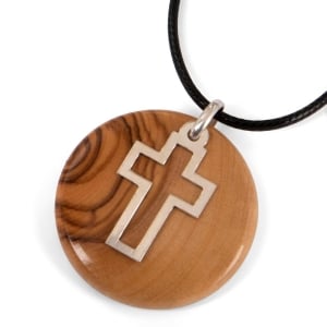 Olive Wood and Sterling Silver Handmade Latin Cross Necklace