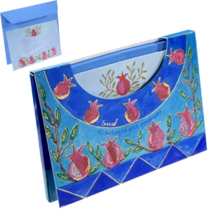 Yair Emanuel Pomegranates Blue Notelets With Envelopes (Set of 10)