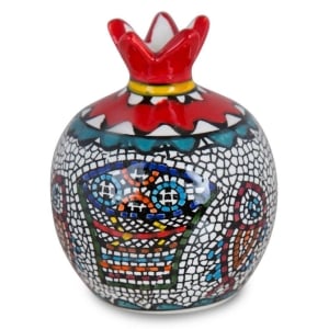 Armenian Ceramic Pomegranate with Mosaic Fish Design 
