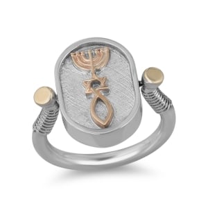 Sterling Silver, 9K Gold and Jerusalem Stone Double-Sided Grafted-In Ring 