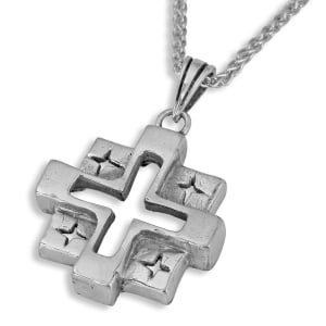 Sculpted Jerusalem Cross Necklace with Cut-Out Design in 925 Sterling Silver