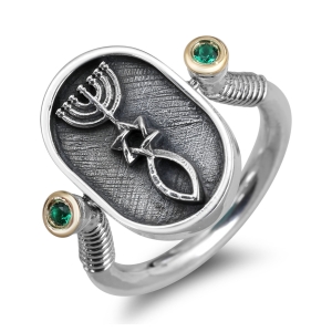 Rafael Sterling Silver, 9K Gold, and Eilat Stone Reversible Messianic Grafted-In Christian Ring