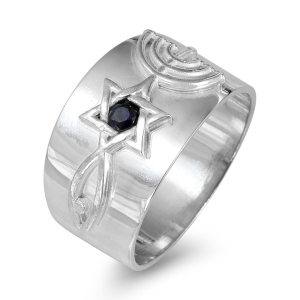 Rafael Jewelry 925 Sterling Silver Grafted-In Ring With Sapphire Stone