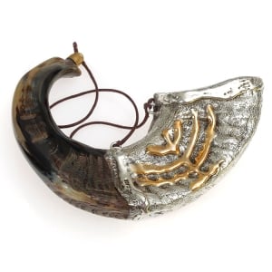 Barsheshet-Ribak Silver Plated Anointing Oil Holder Ram’s Horn - Menorah
