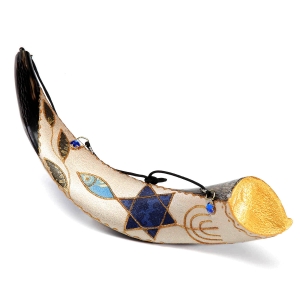 Barsheshet-Ribak Hand-Painted Grafted-In Anointing Oil Holder Kudu Horn