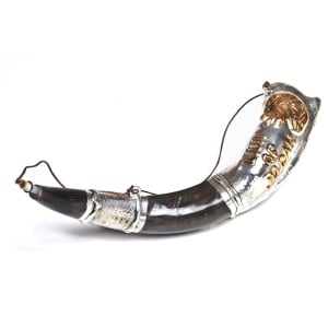 Barsheshet-Ribak Silver Plated Lion of Judah Anointing Oil Holder Kudu Horn
