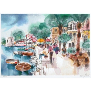 Serigraph of On The Shore of the Kinneret (Sea of Galilee) by Shmuel Katz