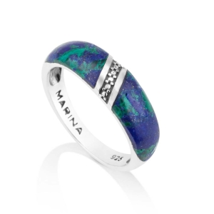 Marina Jewelry Rounded Sterling Silver and Eilat Stone Ring with Dotted Design