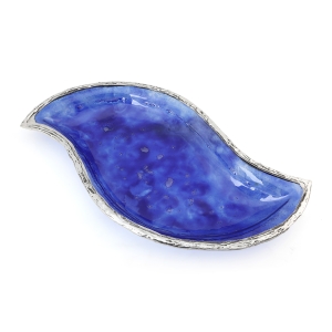 Sterling Silver-Plated Glass Wave Serving Tray with Color Option