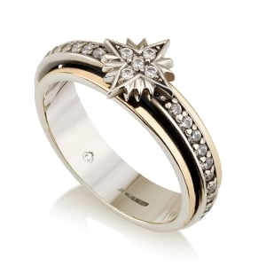 Star of Bethlehem Spinner Ring in 925 Sterling Silver with Gold Plating and Zircons