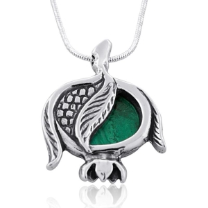 Rafael Jewelry Sterling Silver and Eilat Stone Inverted Open Pomegranate Necklace