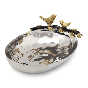 Stainless Steel Birds and Branch Oval Bowl by Yair Emanuel